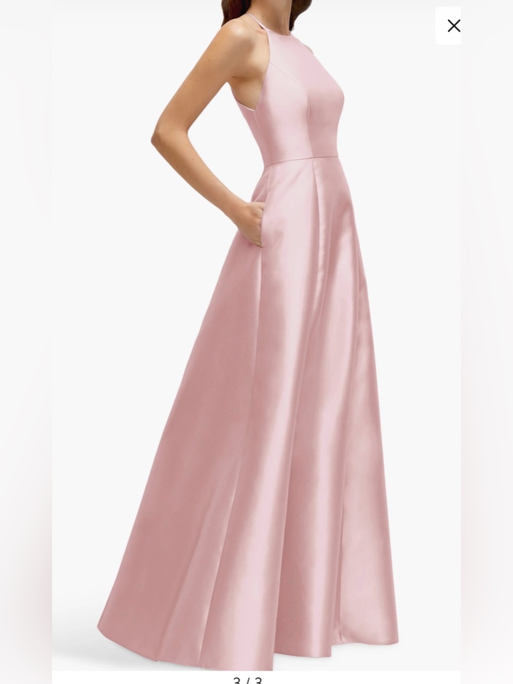 ALFRED SUNG D874 Blush Pink Satin Halter A Line Gown, Size 16 - Picture 3 of 9